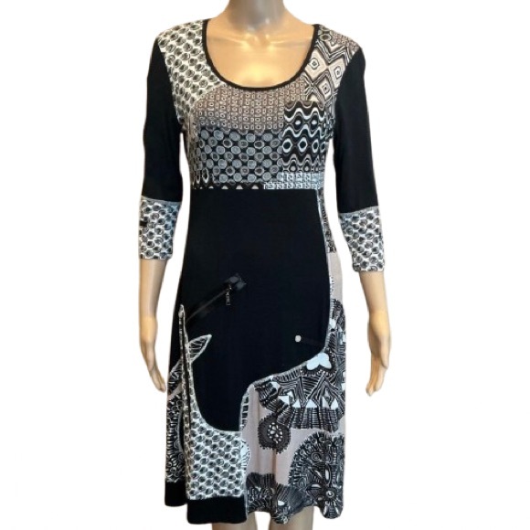 Linea Domani Art-to-Wear Geometric Patchwork Zip Detail Midi Dress - Size S - Picture 2 of 7